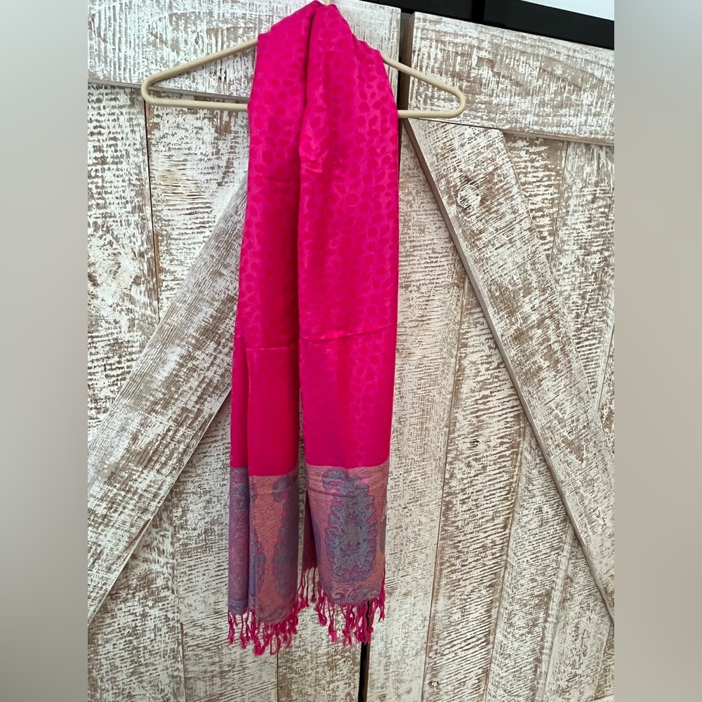 Cashmere Pink Leopard Print & Paisley Scarf Wrap Shawl from India